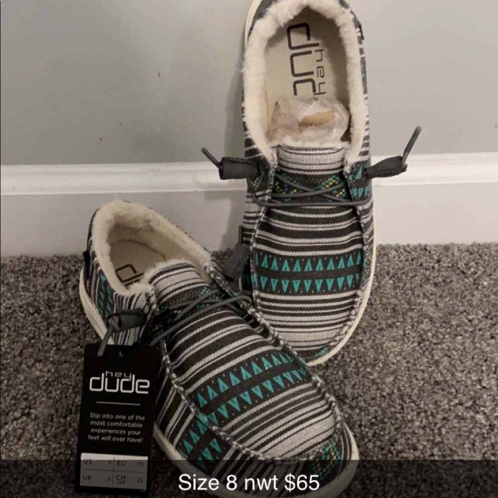 NWT Fuzzy Tribal Print Hey Dude Shoes